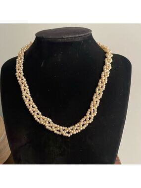 Vintage braided 3 strand faux pearl necklace